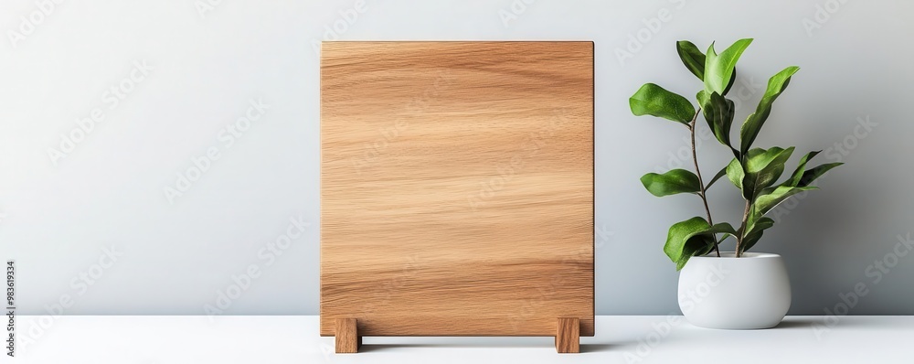 Engraved wooden photo stand with personalized text, minimalist design, 3D illustration Engraved wooden photo stand with personalized text, minimalist design, 3D illustration
