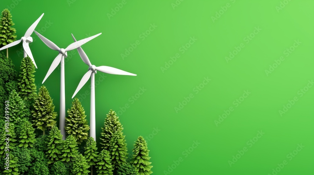 Green Energy Harmony: Forest with Wind Turbines and Copy Space for Eco-Friendly Message. Green Energy Harmony: Forest with Wind Turbines and Copy Space for Eco-Friendly Message.