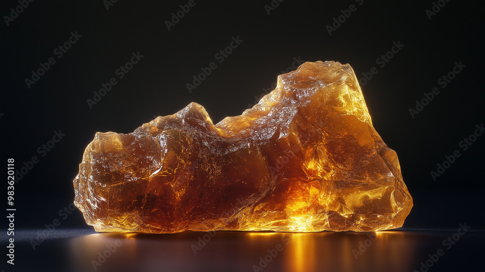 a high-end editorial-style image of myrrh resin against a sleek, dark background, illuminated by soft light that highlights the resinâ€™s translucent amber and reddish-brown hues