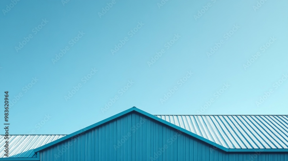 Fototapeta premium Rooftop Harmony, showcasing the elegant intersection of architectural lines and a serene blue sky, illustrating the beauty of design and nature's canvas.