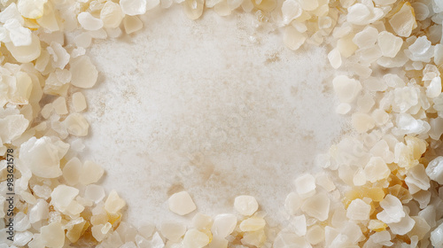 a top-down view of benzoin resin arranged in a circular frame around the edges of the image photo