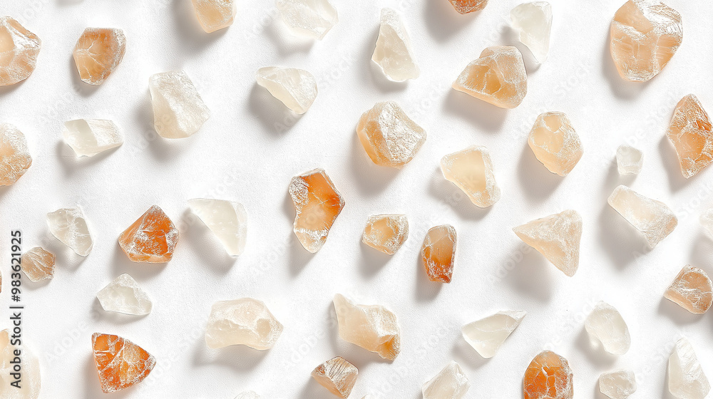 a photographic pattern of benzoin resin scattered across a white background
