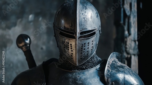 Knight in heavy iron armor  a glimpse into medieval warrior s gear and battle readiness photo