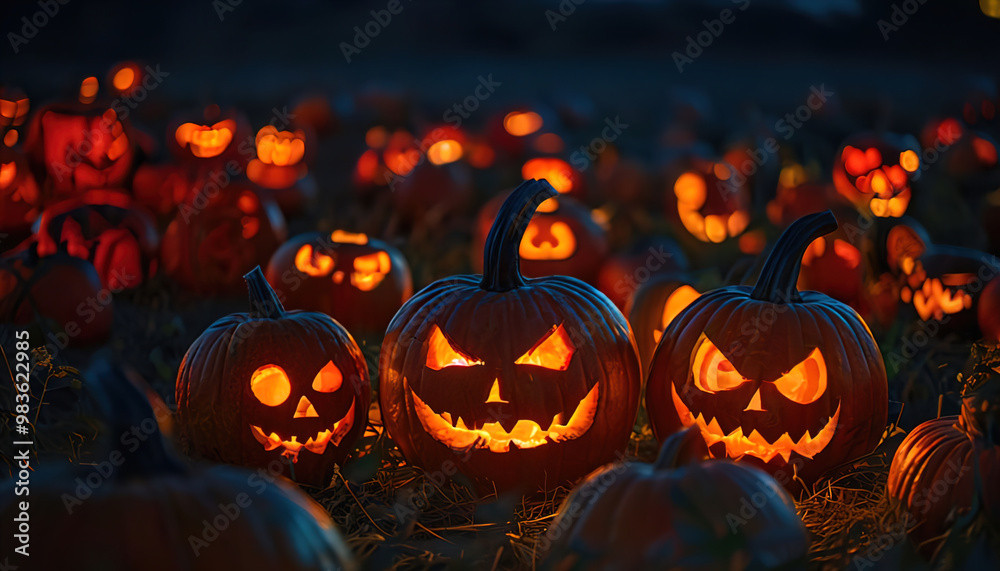 Fototapeta premium halloween pumpkin on fire