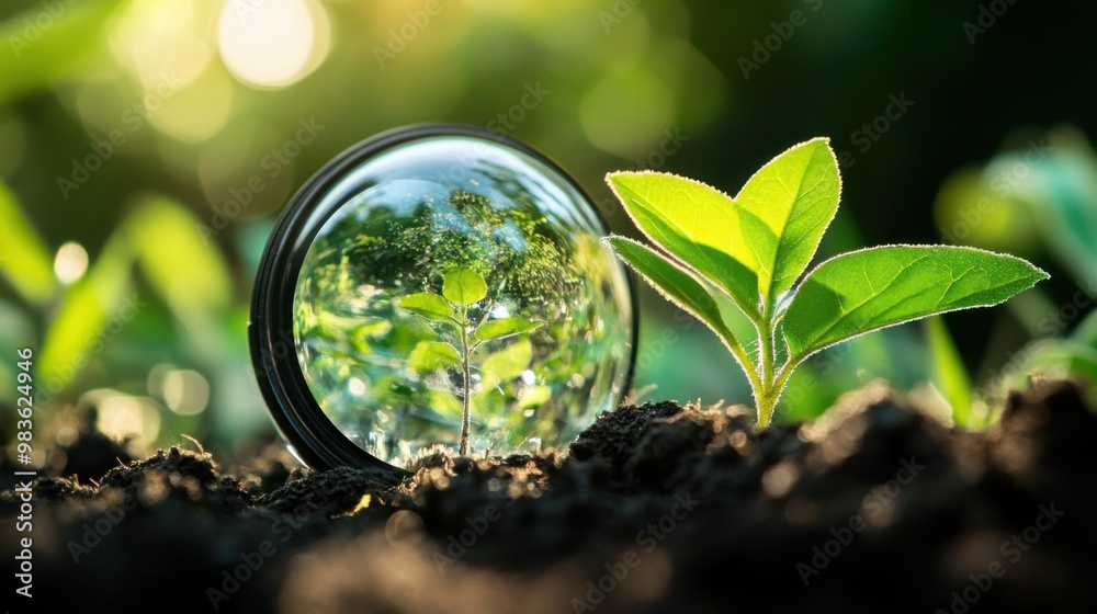 A plant is growing in a glass container A plant is growing in a glass container