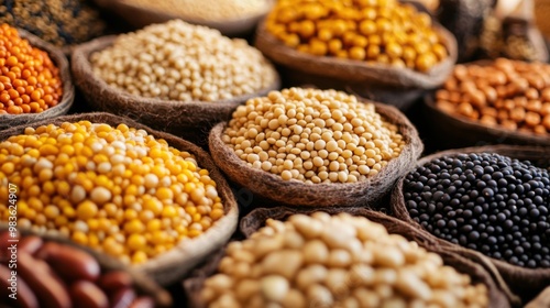 A variety of beans and nuts are displayed in a basket