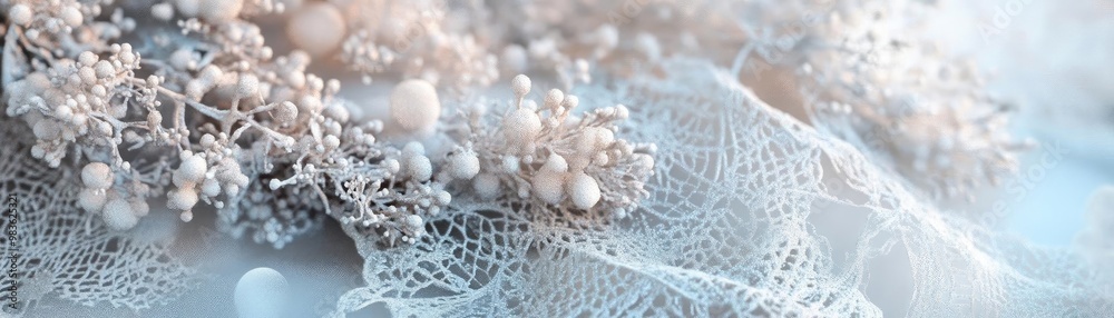 Delicate lace and pearl embellishments create a soft, elegant atmosphere, perfect for weddings and events. Delicate lace and pearl embellishments create a soft, elegant atmosphere, perfect for weddings and events.