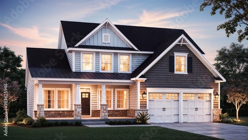 Modern family house with two car garage 