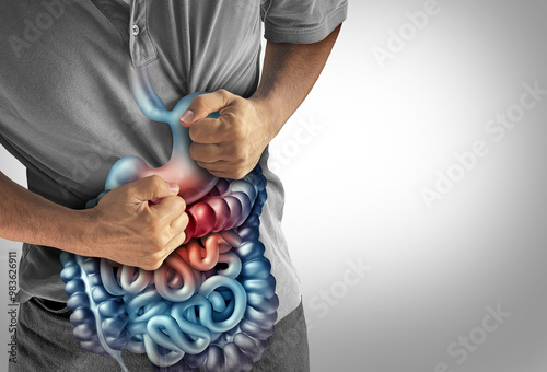 Foto IBS Symptoms and Stomach Pains or stomachache with a painful digestive system ac