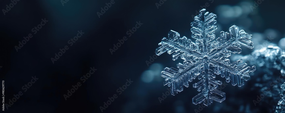 A delicate snowflake showcases intricate ice crystals against a dark background, capturing the beauty of winter's chill. A delicate snowflake showcases intricate ice crystals against a dark background, capturing the beauty of winter's chill.