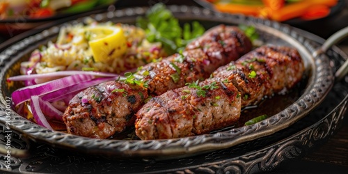 Savory Traditional Kebab and Kofte Served on a Metal Plate