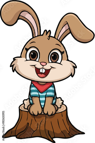 Adobe Illustrator Rabbit with a smiley face sitting on wood vector illustration animal artwork