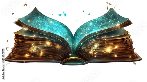 Wallpaper Mural An enchanting open book emitting magical light and sparkles, perfect for fantasy and storytelling themes. Torontodigital.ca