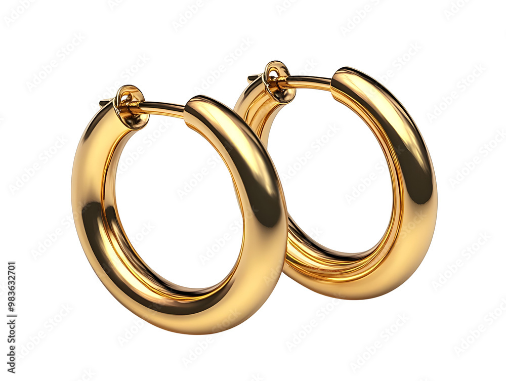 Elegant gold hoop earrings on a white isolated background.