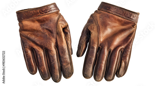 Vintage brown leather gloves on a white isolated background. photo