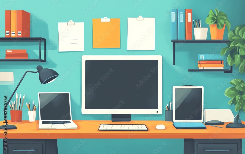Stylish illustration of educational tools like smartboards, ereaders, and learning apps in a contemporary classroom, clean and inviting design Stylish illustration of educational tools like smartboards, ereaders, and learning apps in a contemporary classroom, clean and inviting design