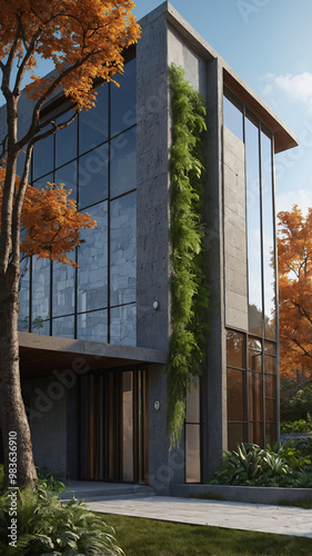 Sunset city ambiance with soft natural light on the premium façade that has Small garden in front of the building -4