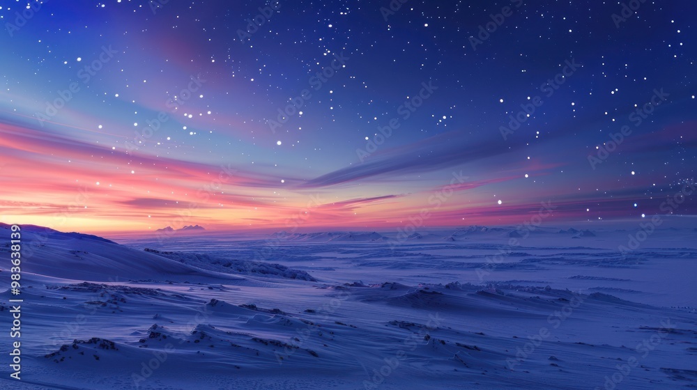 Snowy Landscape Under Starry Sky Snowy Landscape Under Starry Sky