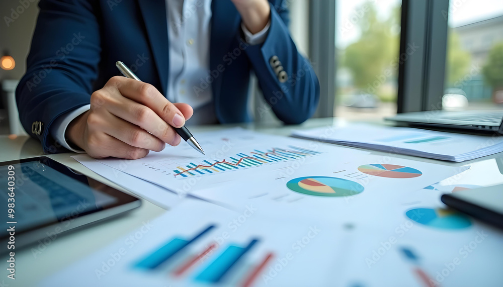 A Close-up of a Businessperson Analyzing Financial Charts A Close-up of a Businessperson Analyzing Financial Charts