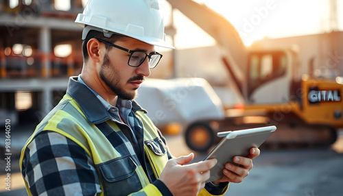 Construction Worker Using Digital Tablet at Jobsite