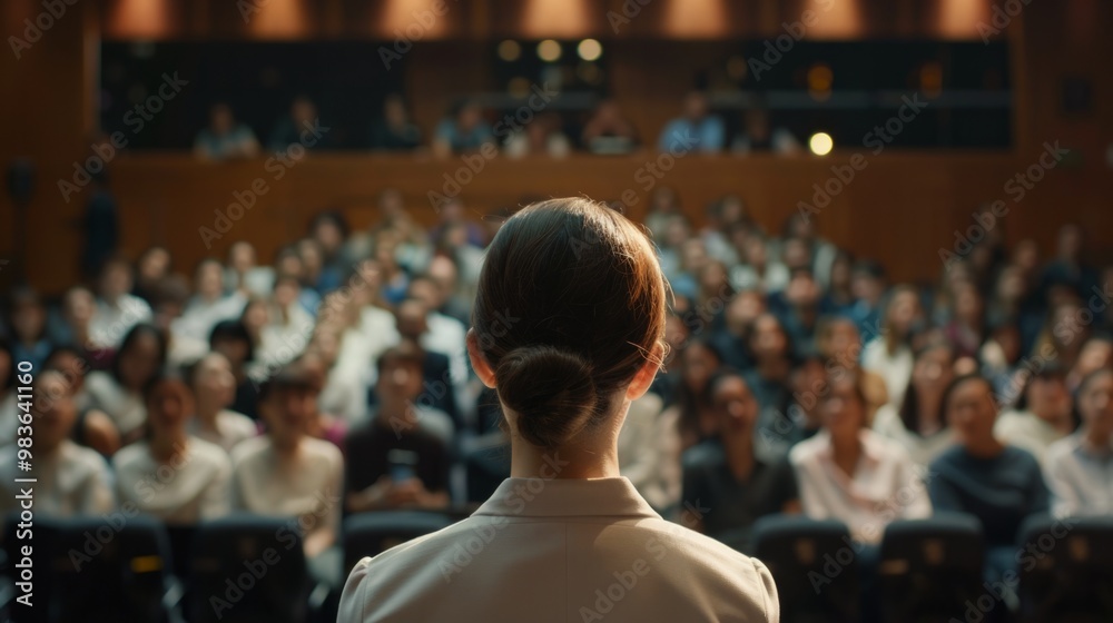 business woman giving a talk in an auditorium generative ai business woman giving a talk in an auditorium generative ai