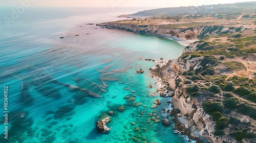 Winding road along the Mediterranean coast on a sunny summer day.