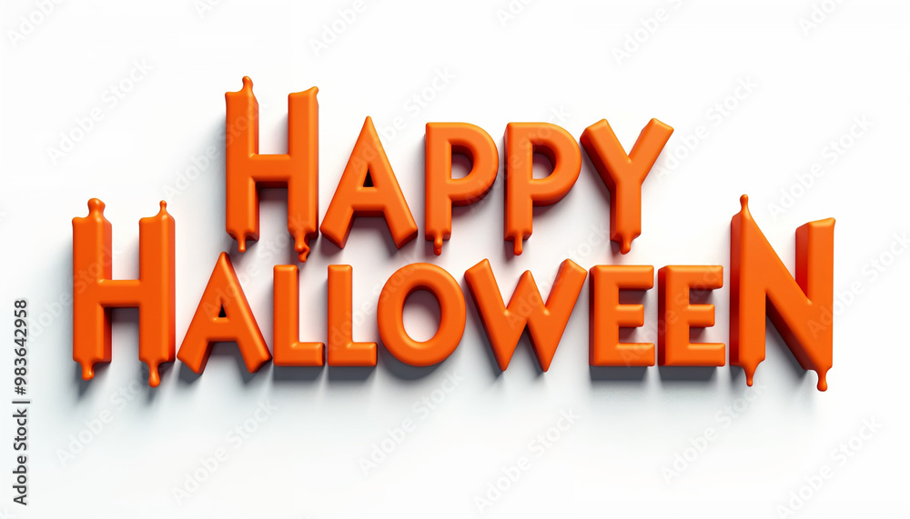 Fototapeta premium Happy Halloween 3D orange text shape with pumkins, bats, black cloud and moon decorative on transparent background