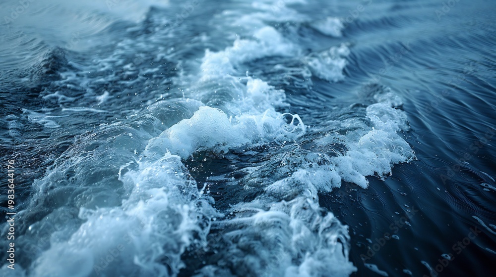 Perfectly synchronized row of wave patterns on water created by invisible forces symbolizing teamwork in nature Perfectly synchronized row of wave patterns on water created by invisible forces symbolizing teamwork in nature