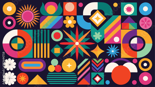 vector set of brutalist geometric shapes. Trendy abstract minimalist figures, stars, flowes, circles. Modern abstract graphic design elements.Vector illustration