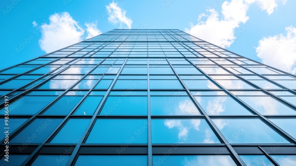 A multi-storey office building with glass windows reaching towards the sky, creating a professional and modern backdrop with room for text A multi-storey office building with glass windows reaching towards the sky, creating a professional and modern backdrop with room for text