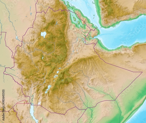 Blank physical topographic map of Ethiopia