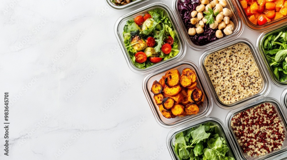 Fresh Meal Prep Containers with Colorful Ingredients Fresh Meal Prep Containers with Colorful Ingredients