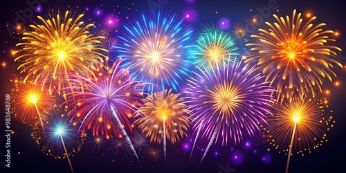 Bright and colorful fireworks vector illustration ideal for festive occasions and events. Enhance backgrounds with this