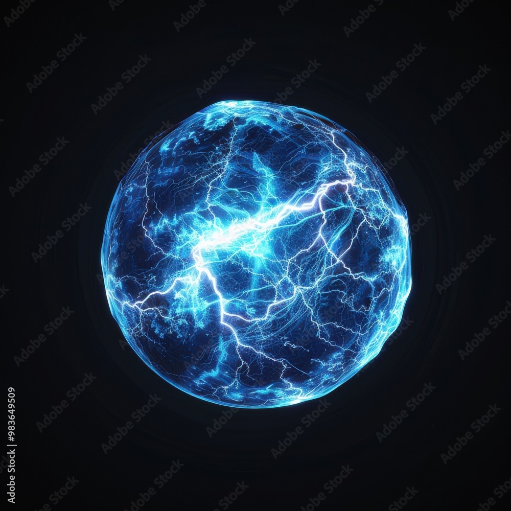 A blue ball with lightning bolts surrounding it A blue ball with lightning bolts surrounding it