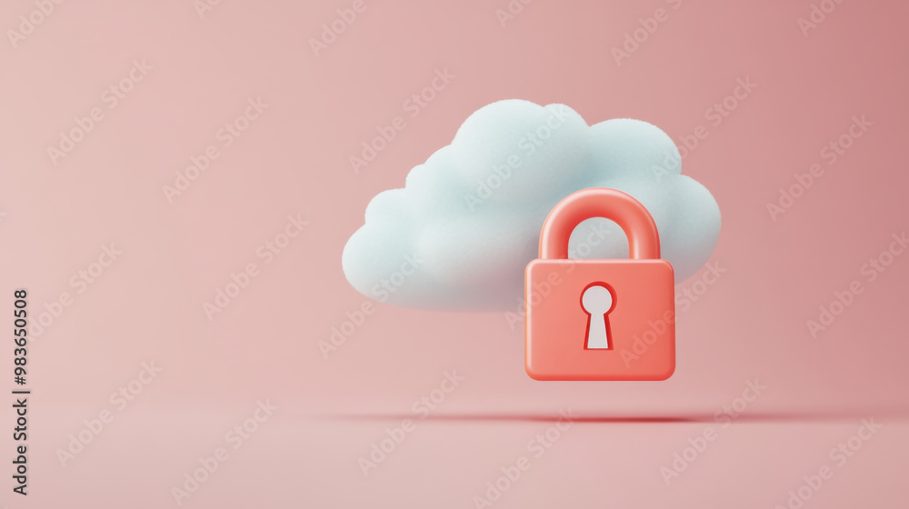 Secure cloud data storage with lock icon symbolizes protection and safety for digital information. This image conveys sense of security and trust in cloud technology