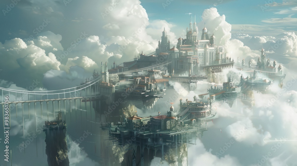 Fototapeta premium Floating City in the Clouds