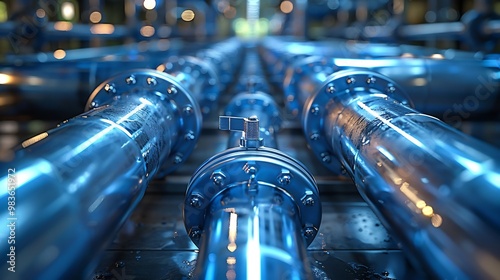 Set of interconnected pipes working in unison to transport water symbolizing the efficiency of teamwork without showing the source or destination photo