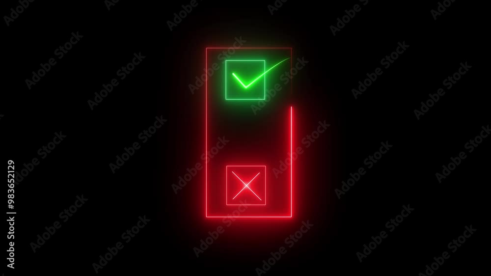 glowing neon check mark icon animation. ok , done, Neon cross mark, x symbol Wrong, error concept with glowing, neon light completed check mark glowing neon check mark icon animation. ok , done, Neon cross mark, x symbol Wrong, error concept with glowing, neon light completed check mark