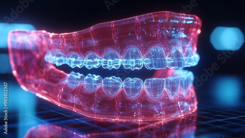 Digital orthodontic design, holographic smile preview, futuristic environment photo