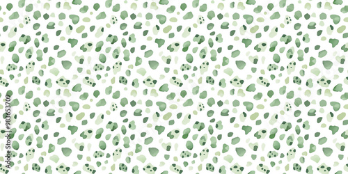 a seamless light green leopard print pattern on a white background, in a watercolor, hand-drawn style