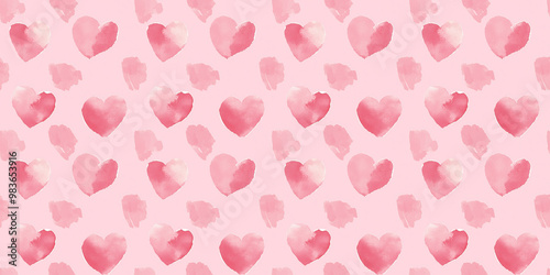Wallpaper Mural a seamless light pink heart pattern on a pink background, in a watercolor, hand-drawn style Torontodigital.ca