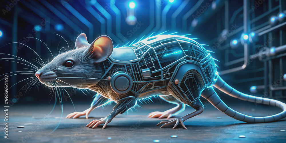Futuristic microscopic robot resembling a rat transforms into a ...