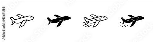 set of airplane icons, airplane signs and symbols, aviation transport symbols, travel signs, pictograms isolated on white background.