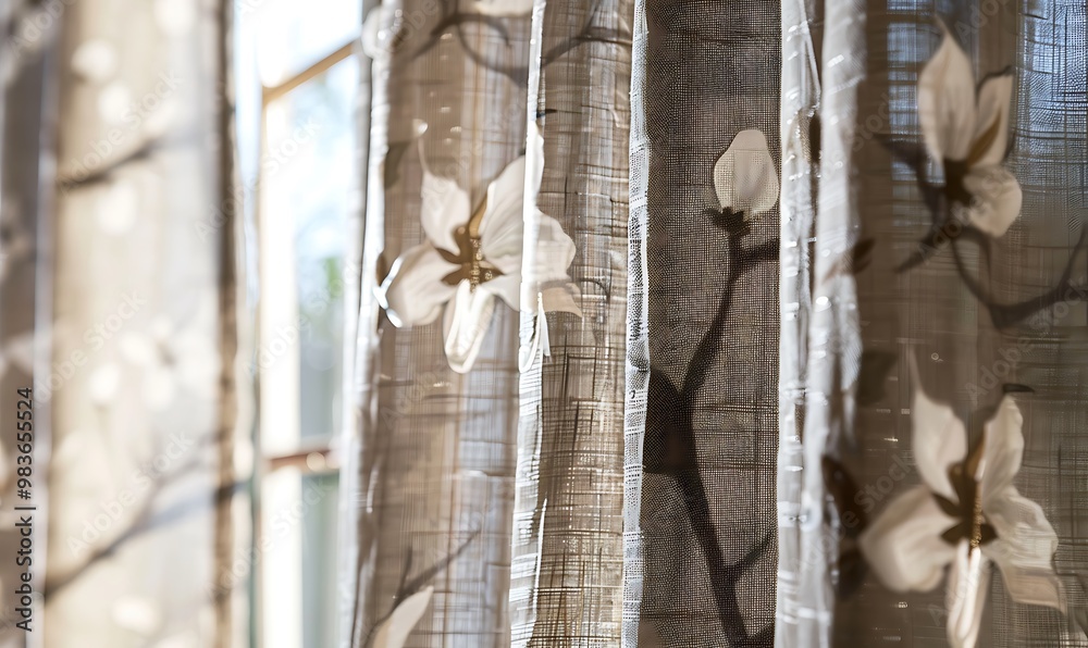 Curtains in the window of a modern house, close-up Curtains in the window of a modern house, close-up