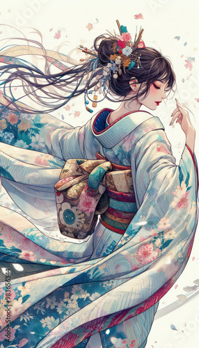  日本画（Japanese painting）／着物の女性　anime　イラスト