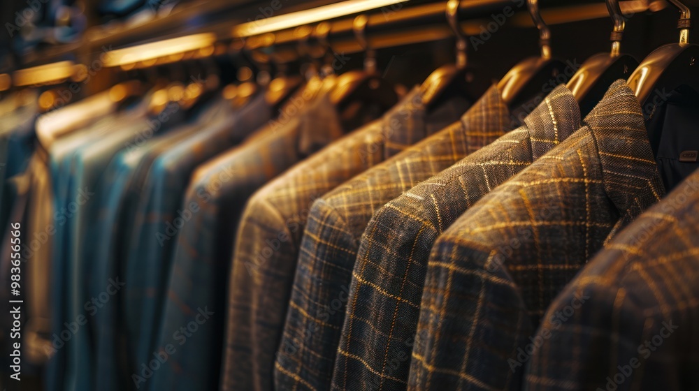 Obraz premium Blazers hanging on a rack in a store