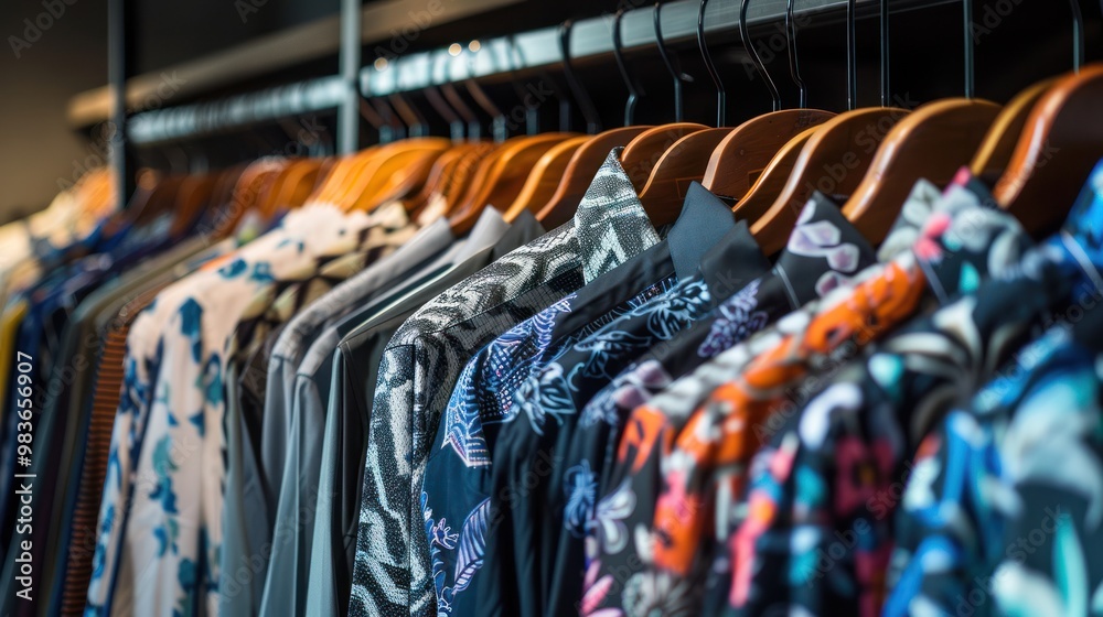 Colorful Shirts on Wooden Hangers Colorful Shirts on Wooden Hangers