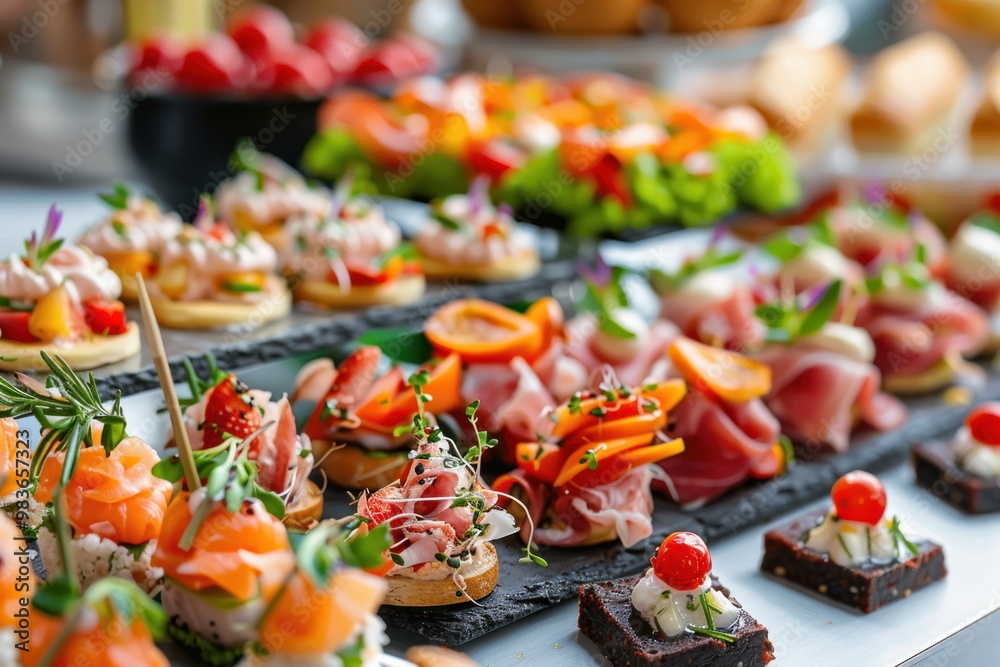 buffet-food-catering-food-party-at-restaurant-mini-canapes-snacks-and