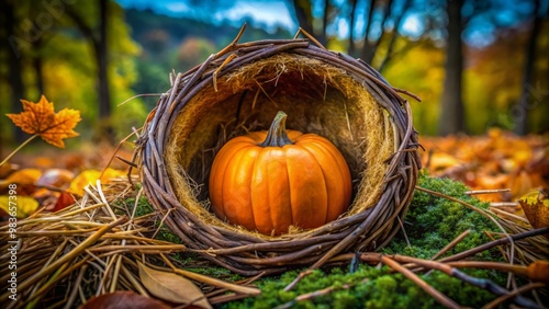 Unique Halloween Pumpkin Carving Idea: A Smaller Pumpkin Nestled Within a Larger Pumpkin Shell