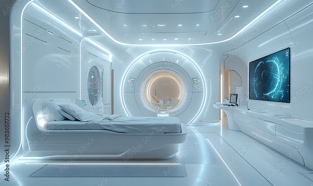 A Futuristic and Sleek Medical Center Featuring an MRI Machine
